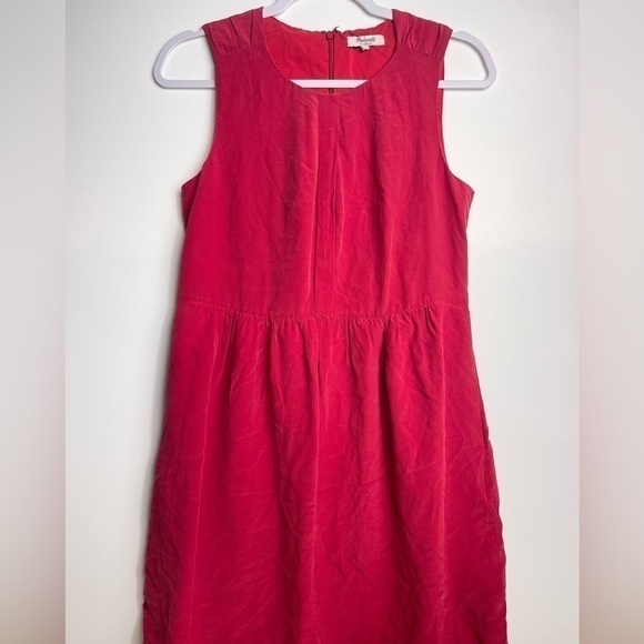 Madewell Red 100% Silk Shirred Dress Women’s Size 6 03501 - Picture 1 of 11
